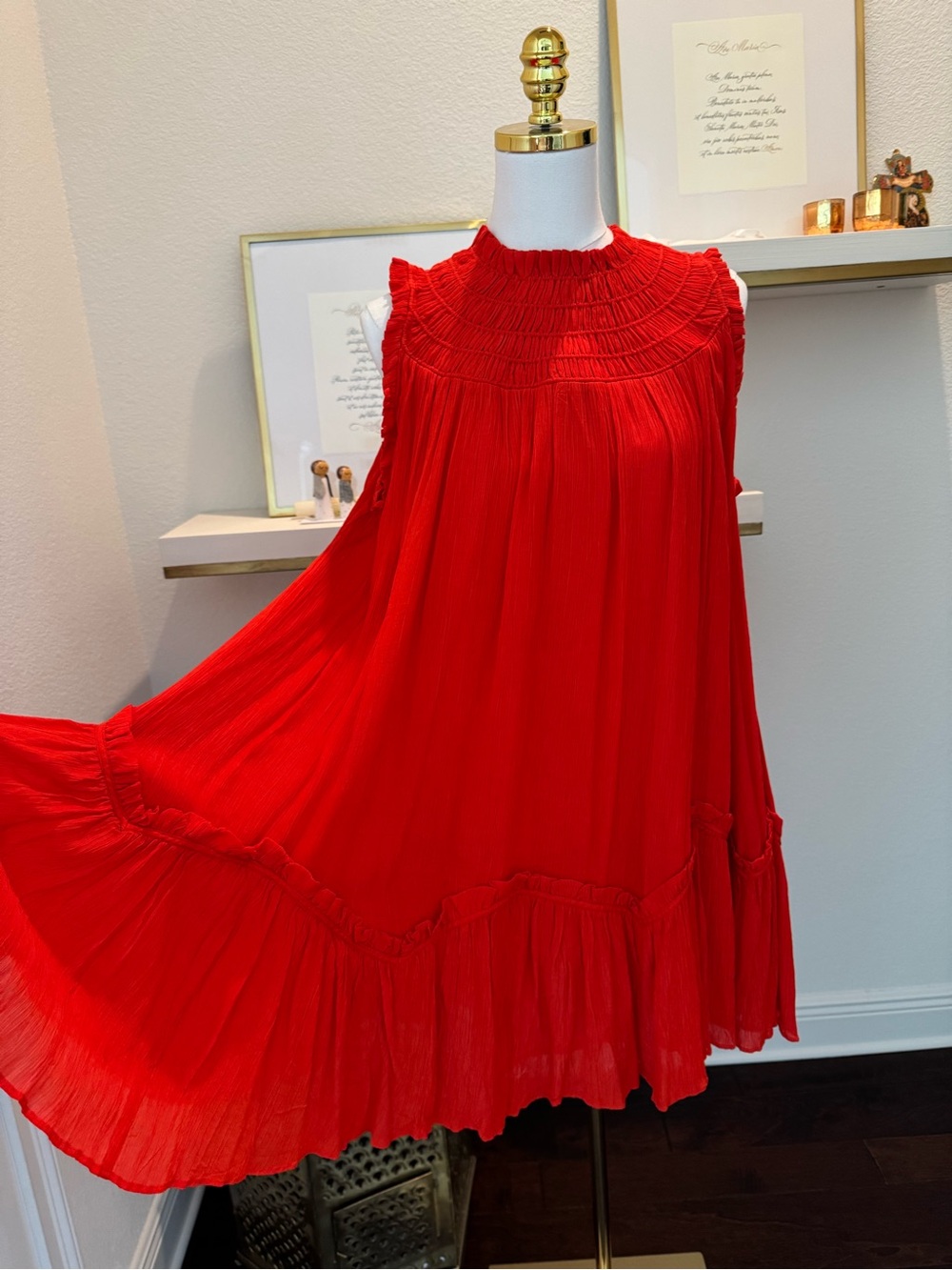 All Saints Aria Sexy Bold Tomato Flowy Red Dress 🍅 pair w raffia heels & tote